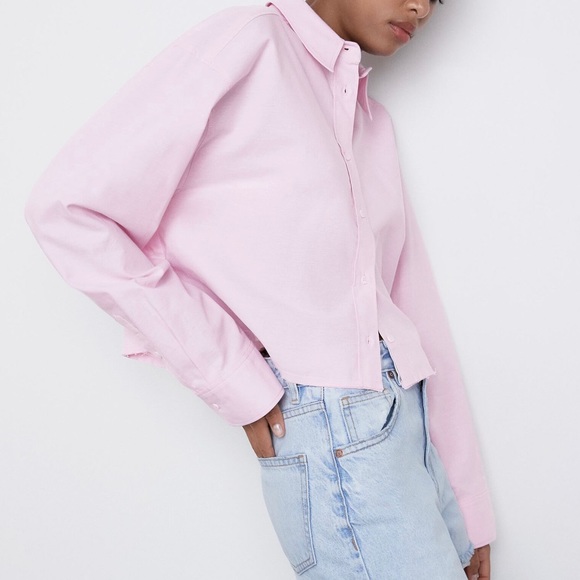 Zara Frayed Hem Crop Shirt - Picture 2 of 4